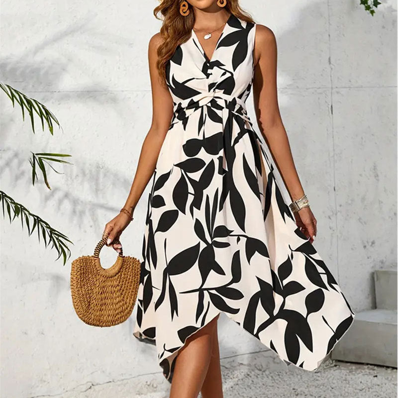 Women Casual Printed Sleeveless Irregular Dress