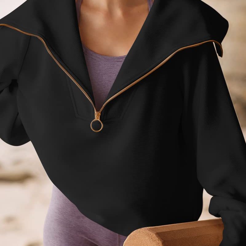 Sudadera informal de moda para mujer, con solapa holgada y media cremallera, color liso