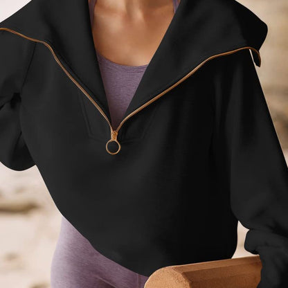 Sudadera informal de moda para mujer, con solapa holgada y media cremallera, color liso