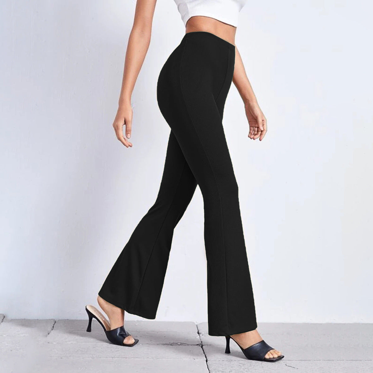 Pantalones elásticos ajustados de color liso informales para mujer