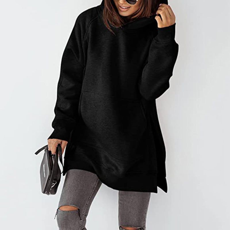 Sudadera con capucha holgada, básica, informal, de manga larga, con forro polar, color liso y bolsillos para mujer