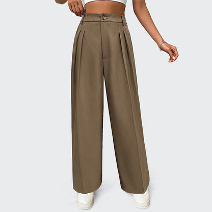 Women Fashion Casual Loose Button High Waist Straight Pants