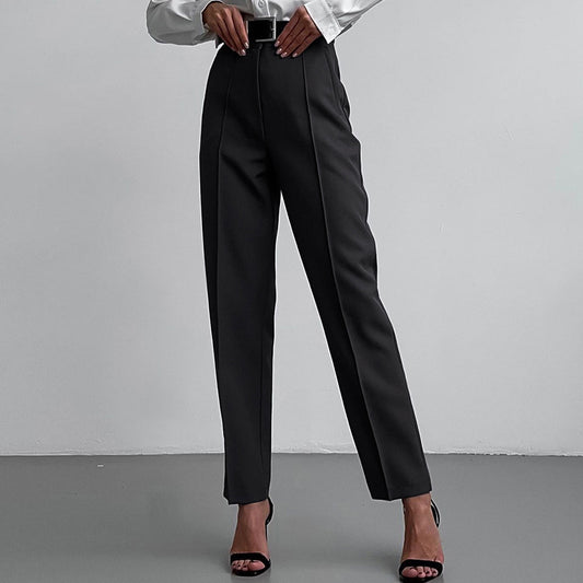 Pantalones rectos de cintura alta de color liso informales a la moda para mujer