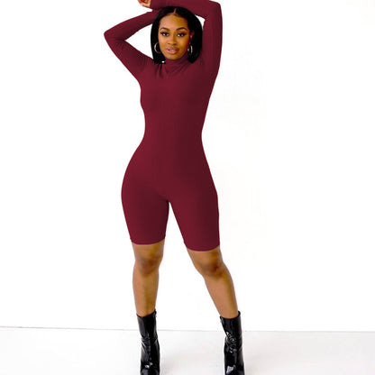 Mono informal de manga larga con cremallera y tiras en los lados de color liso para mujer