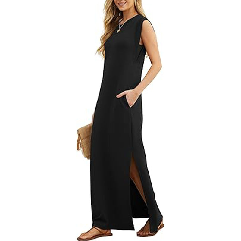 Vestido largo informal de verano para mujer, color liso, holgado, sin mangas