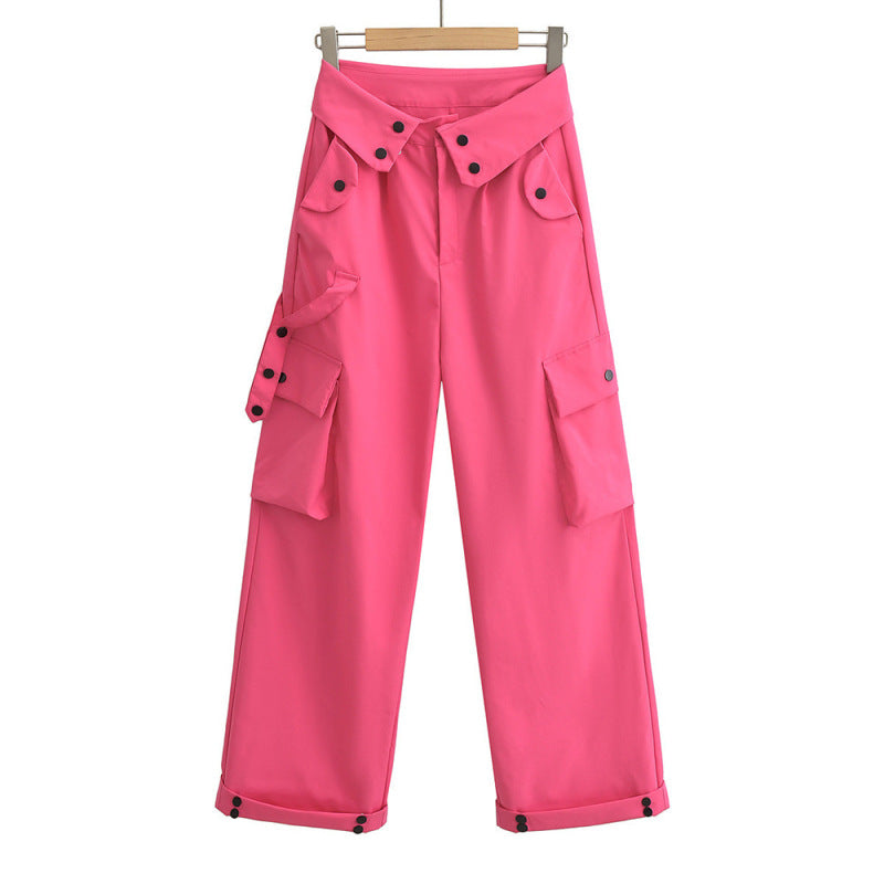 Women Casual Solid Color Loose Street Cargo Pants