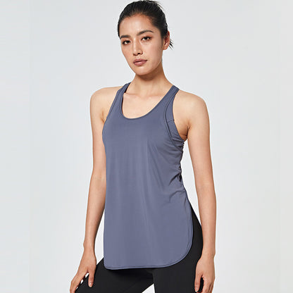 Camiseta deportiva sin mangas con cuello redondo, informal, holgada, de color liso, para mujer