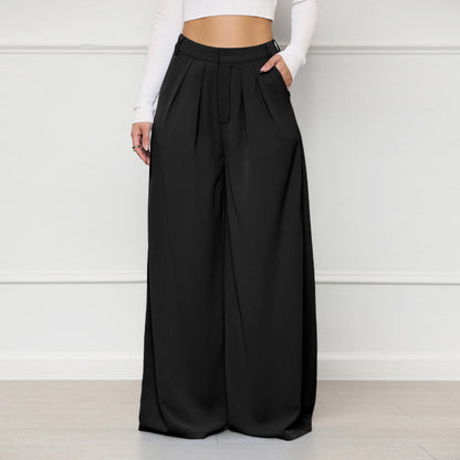 Women Solid Color High Waist Loose Casual Fashion Wide Leg Pants