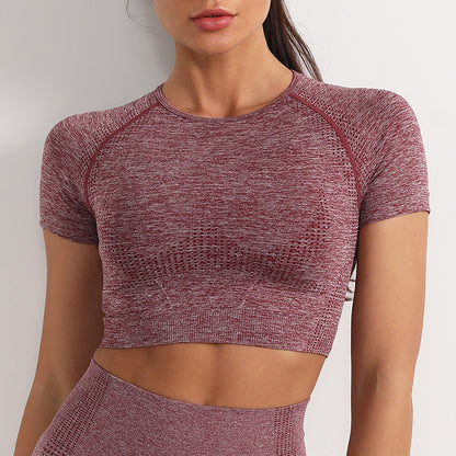 Top deportivo de yoga de manga corta, ajustado, elástico y de alta elasticidad, informal, a la moda para mujer