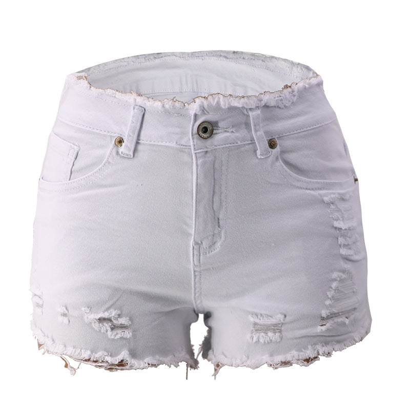 Pantalones cortos vaqueros de cintura media con borlas y cremallera rasgada para mujer