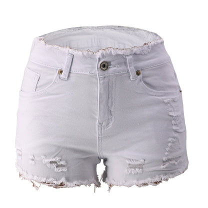 Pantalones cortos vaqueros de cintura media con borlas y cremallera rasgada para mujer