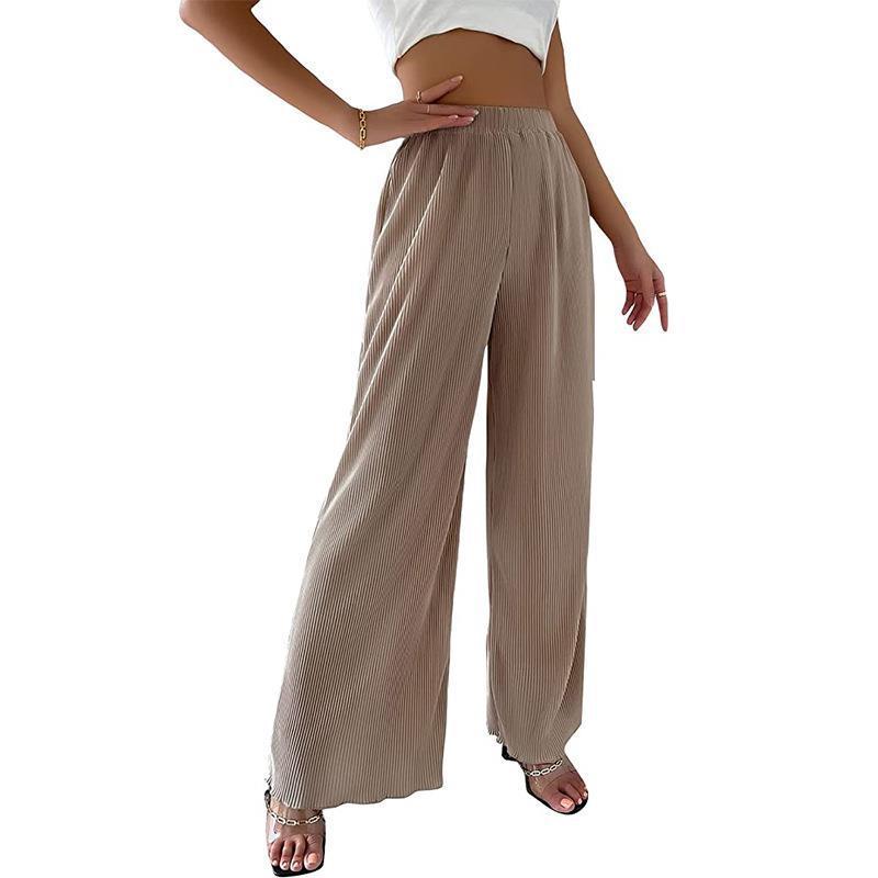 Women Casual Loose Solid Color Pleated Drape Wide-Leg Pants