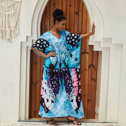Traje de baño informal para mujer, para vacaciones en la playa, con estampado de mariposas y teñido anudado