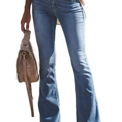 Pantalones vaqueros acampanados de color liso para mujer, estilo casual, a la moda