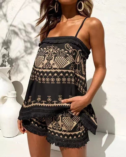 Conjunto informal de camiseta y pantalones cortos con estampado floral de pavo real y plumas para mujer para vacaciones de verano