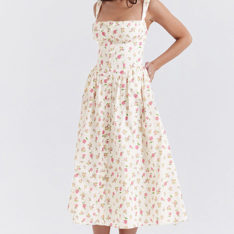 Vacation Women Casual Tiny Flower Print Sling Dress