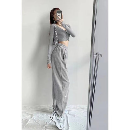 Women Athleisure Letters Print Loose Casual High Waist Straight Jogger Pants