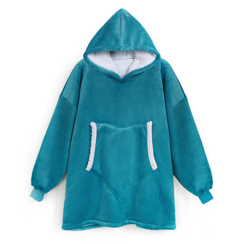 Couples Spring Autumn Casual Lazy Home Solid Color Flannel Long Sleeve Hooded Sleepwear