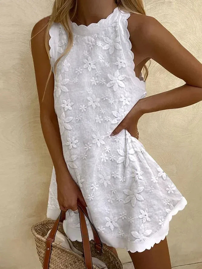 Vestido informal holgado sin mangas con estampado floral a la moda para mujer