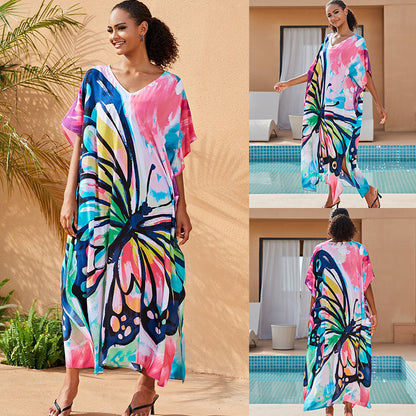 Traje de baño informal con estampado de mariposas para mujer, ideal para vacaciones en la playa