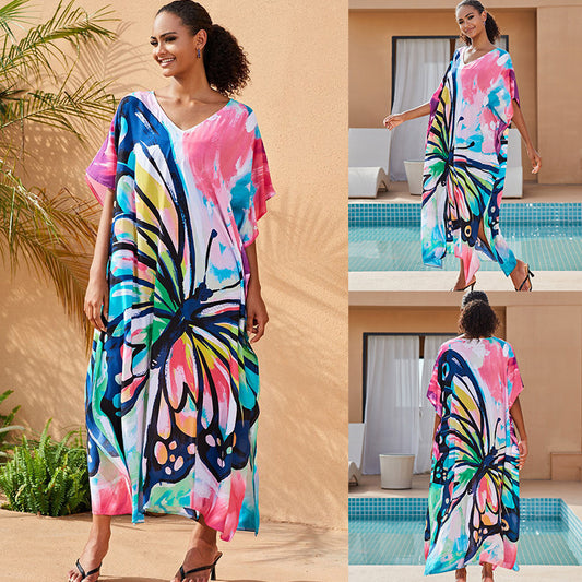 Traje de baño informal con estampado de mariposas para mujer, ideal para vacaciones en la playa