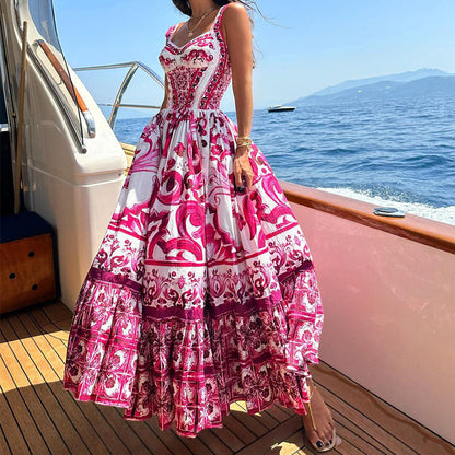 Vestido largo informal con estampado gráfico y tirantes para mujer