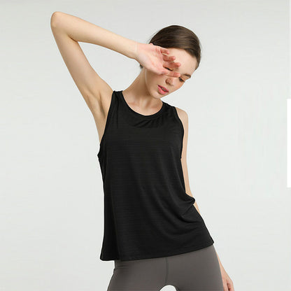 Women Casual Loose Solid Color Round Neck Sleeveless Back Cut Out Sports Tank Top