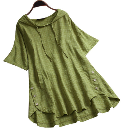 Blusa holgada con capucha y cuello redondo de manga corta para mujer, informal, de verano, talla grande