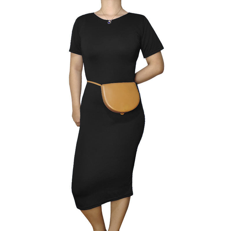 Vestido midi informal básico de manga corta en color liso para mujer