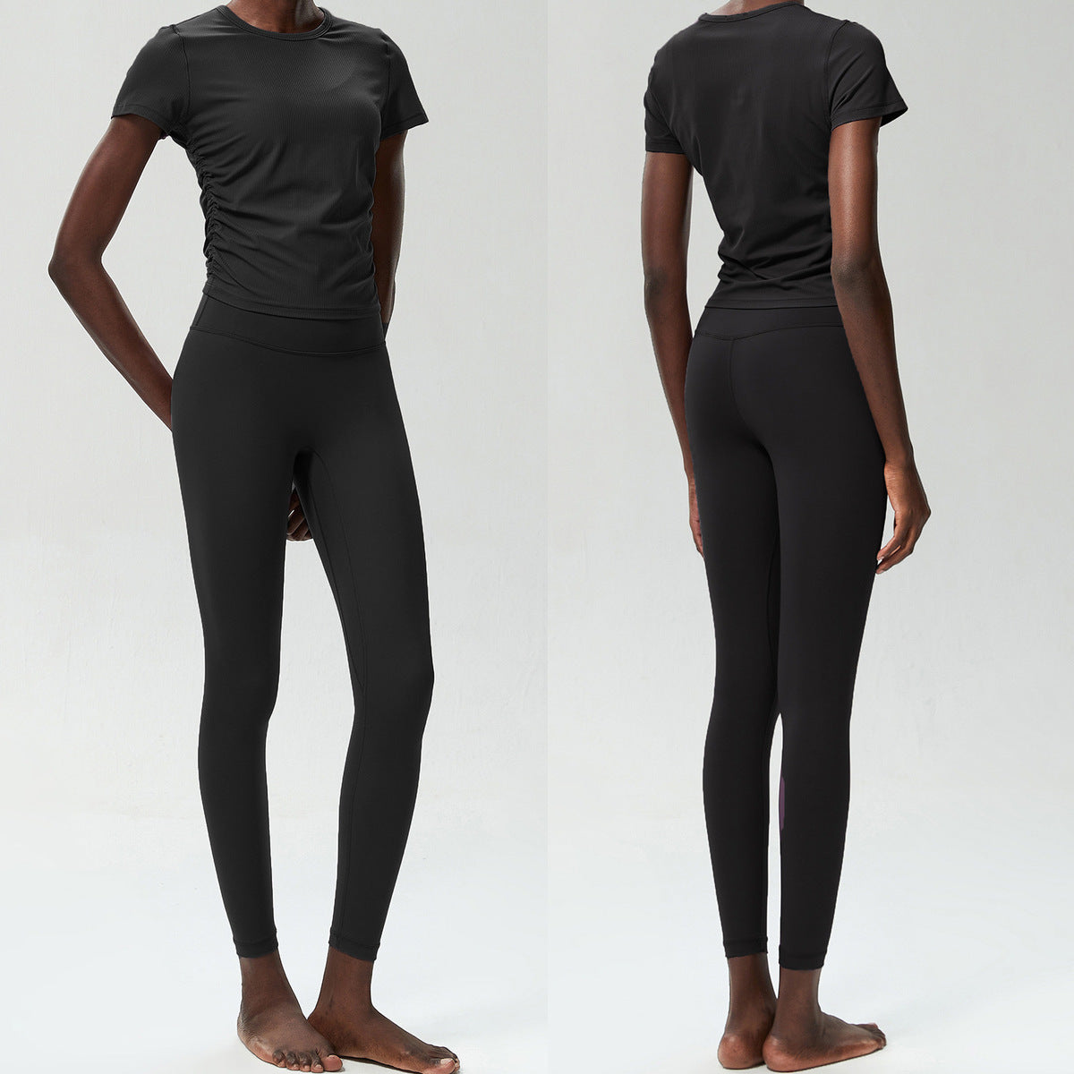 Conjunto de dos piezas para mujer, camiseta de manga corta con cuello redondo, pantalones deportivos ajustados para correr