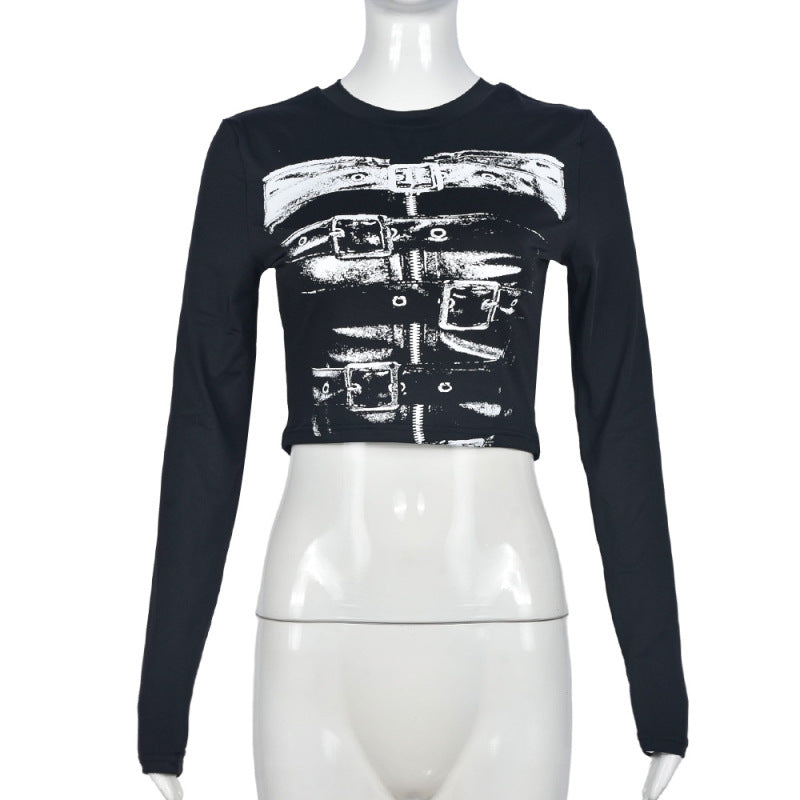 Conjunto de dos piezas con top y falda de manga larga y cuello redondo con estampado informal a la moda para mujer