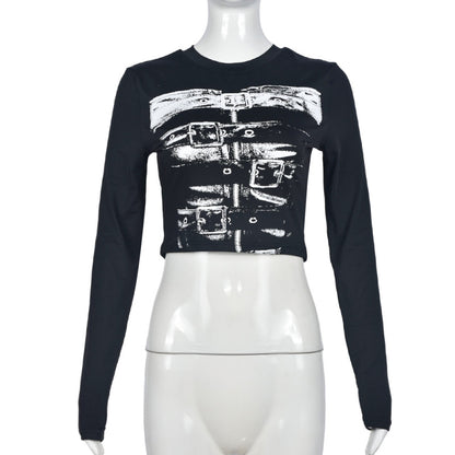 Conjunto de dos piezas con top y falda de manga larga y cuello redondo con estampado informal a la moda para mujer