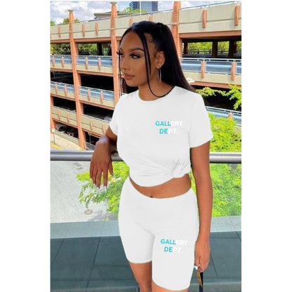 Conjunto deportivo informal de moda deportiva para mujer, camiseta de manga corta con estampado de letras y pantalones cortos