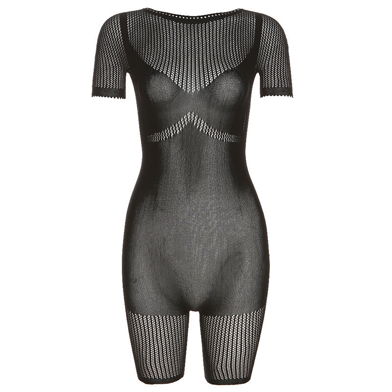 Women'S Casual Sexy Knitted Hollow See-Through Tight High-Waist Rompers