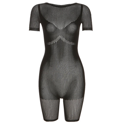 Women'S Casual Sexy Knitted Hollow See-Through Tight High-Waist Rompers