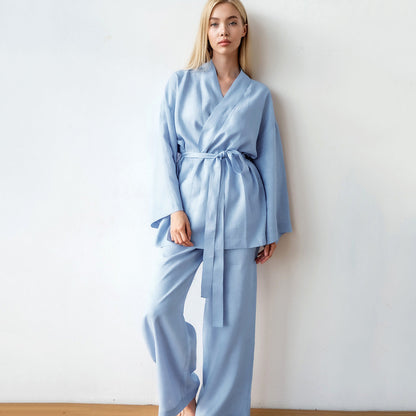 Conjunto de pijama informal de manga larga con tirantes y pantalones para mujer