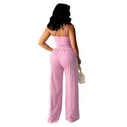 Conjunto de camiseta y pantalón recto de verano para mujer, informal, de color liso