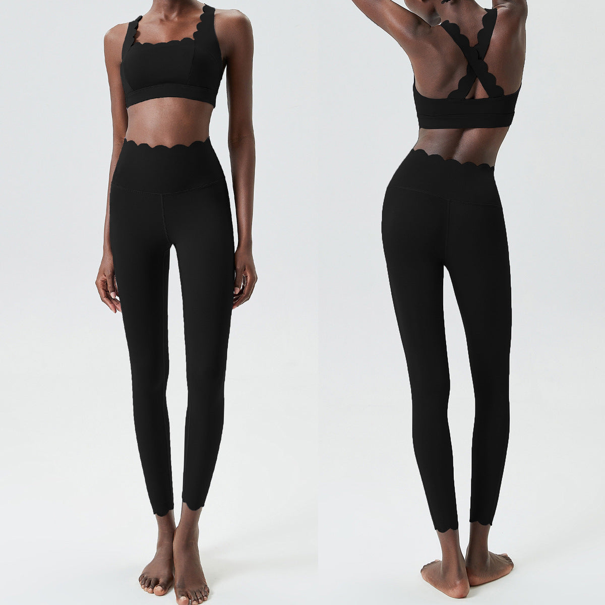 Women Casual Solid Color Liquid Glue Small Wave Sports Yoga Top Pants Two-Piece Set