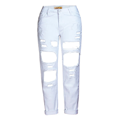 Pantalones vaqueros rectos y rotos de mezclilla para mujer, estilo casual, a la moda