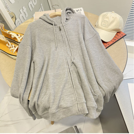 Chaqueta tipo cárdigan con cremallera y sudadera estilo waffle informal a la moda para mujer