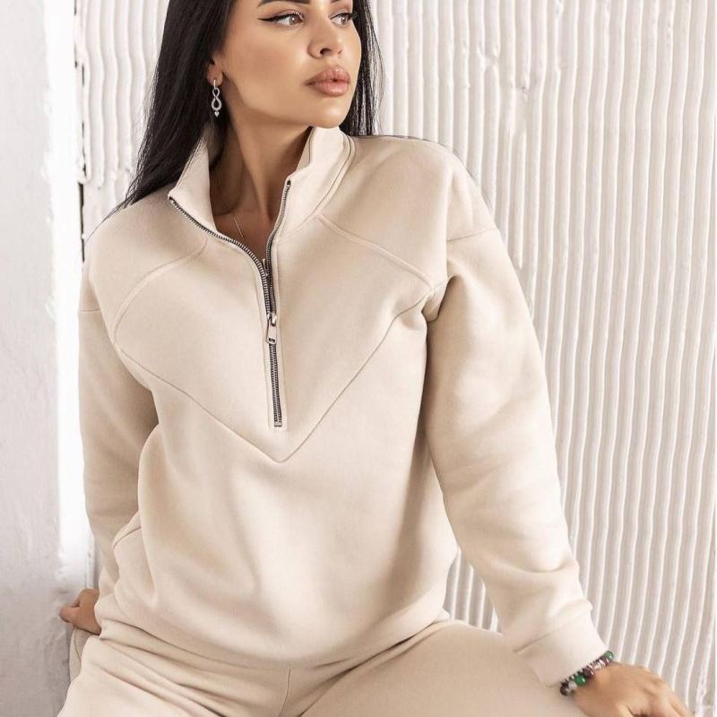 Conjunto de dos piezas de jersey deportivo informal con capucha y manga larga de color liso para mujer