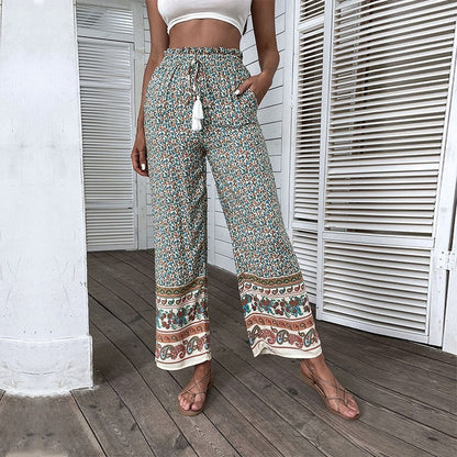Women Vacation Casual Printed Pants Bohemian Wide Leg Pants