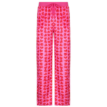 Conjunto informal de dos piezas con capucha y pantalones de cintura alta y top de manga larga con estampado de corazón para mujer