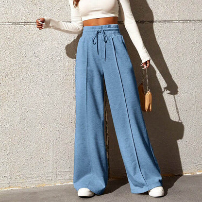 Women Fashion Casual Drawstring Elastic Waist Wide Leg Pants