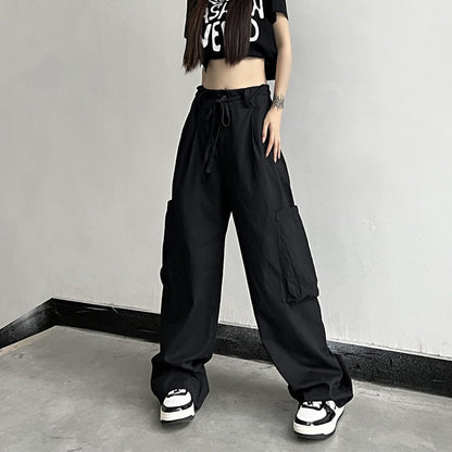 Women Casual Solid Color Large Pocket Loose Cargo Pants