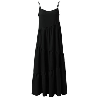 Women Casual Sleeveless Summer Loose Ruffled Solid Color Dress