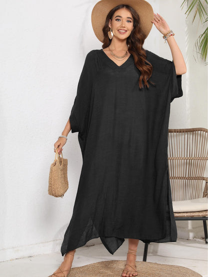 Summer Women Casual Solid Color V-Neck Loose Bikini Swimsuit Cover-Ups
