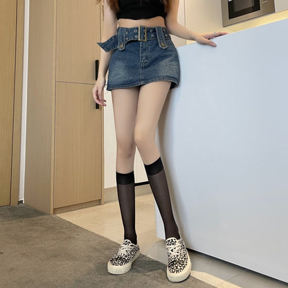 Medias de tubo transparentes JK de color liso para mujer, informales y a la moda