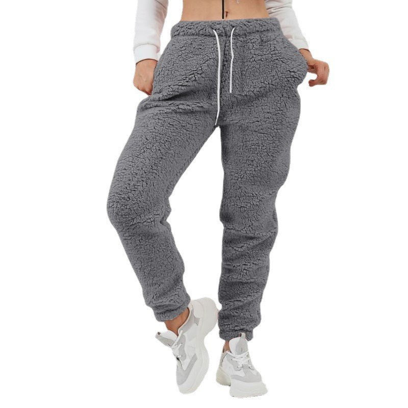 Women Plus Size Casual Solid Color Sports Plush Pocket Casual Pants