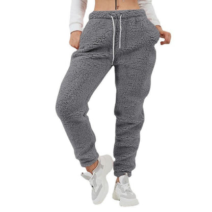 Women Plus Size Casual Solid Color Sports Plush Pocket Casual Pants